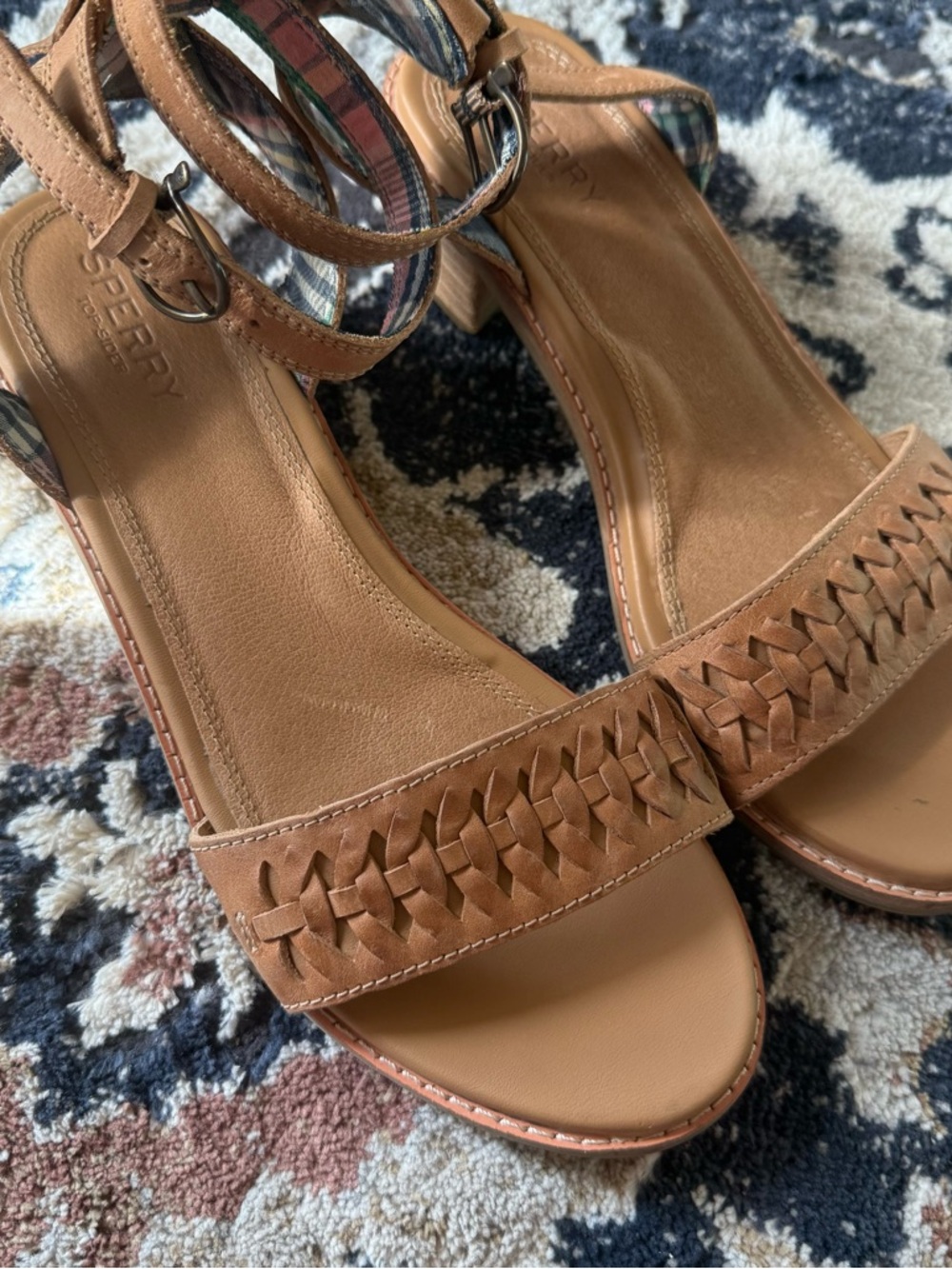Sperry Top-Sider Leather Sandals Woven Strap Ankle Strap Brown Size 7.5
